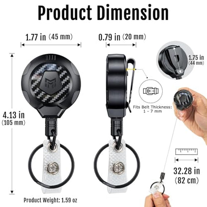 MNGARISTA Upgraded Heavy Duty Retractable Keychain with Belt Clip, 10 OZ Retraction, 31.5" Stainless Steel Cord Key Chain, 3K Carbon Fiber ID Badge Reel Holder with Badge Strap and Key Ring, 8 Pack - color: Black Keychain 8 Pcs
