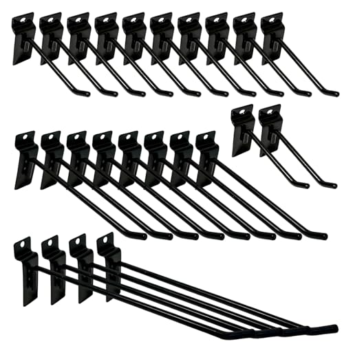 Slatwall Hooks 24pcs Assortment Kit 4/6/8 Inch Heavy Duty Slatwall Accessories for Garage Shop Retail Organization Pegboard Gridwall Display