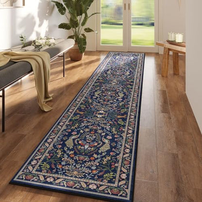 Rugcomf Long Hallway Runner Rug 2'7"x14' Floral Washable Non Slip, Blue - color: Blue, size: 2'7" x 14' (Rectangular)