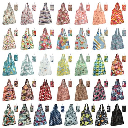 MIAHART Reusable Grocery Bags - Foldable, Cute Tote Bags - Waterproof Nylon - color: Blue, Green, Black, Grass -Green, Light Purple
