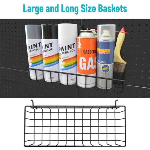 Peg Board Shallow Tray Baskets, 2Pack Black Pegboard Shelves Bottle Holders - color: Black, size: Large