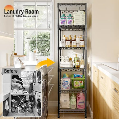DurayLoly 63.8" H 6-Tier Narrow Storage Shelves, 265lbs, Adjustable, Pantry - size: 15.8"W x 11.8"D x 63.8"H