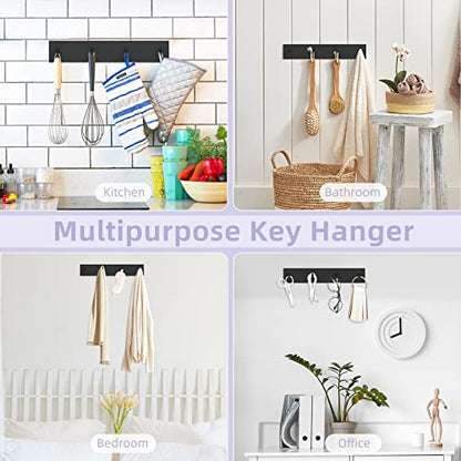 VIS'V Key Holder Wall Mount, Large Adhesive Key Hanger with 4 Hooks, Black - color: Black