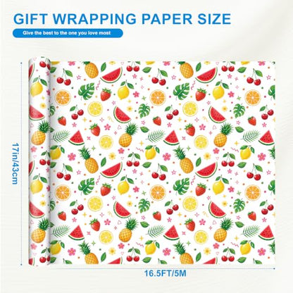 Sikiweiter Colorful Summer Fruit Wrapping Paper Roll, 17 Inches x 16.5 Feet, Watermelon Strawberry Lemon Cherry Tropical Gift Wrap for Birthday Party and Summer Celebration(Fruits) - color: Fruits