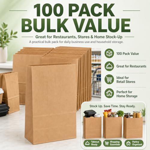 MESHA Paper Grocery Bags 12 x 7 x 17 Inches 100 Pack Bulk 60 Lbs Basis - size: 12"x7"x17" 100PACK