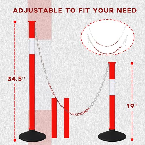 Traffic Delineator Post with Weighted Base & Reflective Collars, Adjustable Parking Cones with 4 FT Chains, Portable Orange Driveway Barrier Pole for Traffic Crowd Control（Patented） - size: 2 Pack-Orange