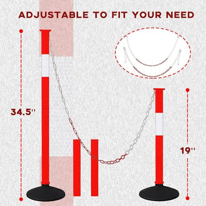 Traffic Delineator Post with Weighted Base & Reflective Collars, Adjustable Parking Cones with 4 FT Chains, Portable Orange Driveway Barrier Pole for Traffic Crowd Control（Patented） - size: 2 Pack-Orange