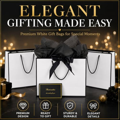 15 Pack White Gift Bags Set with Tissue Paper Ribbon Card for Wedding Party - color: White,Black