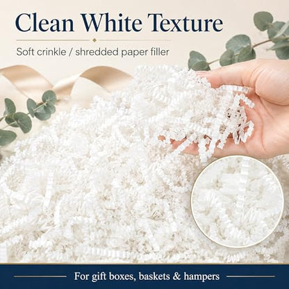 STRBOXONG White Crinkle Paper Filler 1 LB, Dust-Free Crinkle Cut Paper Shred for Gift Baskets, Gift Boxes, Gift Bags, Wedding Favors, Retail Packaging, Small Business Orders and Party Supplies - color: White