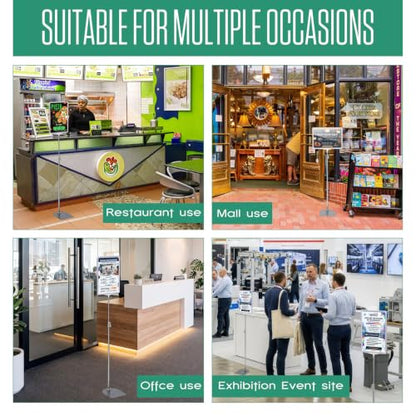 Jutom 6 Pack Adjustable Pedestal Stand Holder 8.5 x 11 Inch Heavy Duty Aluminum Sign Holder Vertical and Horizontal Sign Poster Stands Floor Standing Display for Advertisement Menu Display (Silver) - color: Silver