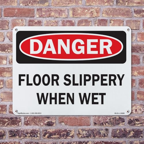 Floor Slippery When Wet OSHA Danger Aluminum Sign 14 Inch x 10 Inch - 10 Pack - color: Aluminum, size: 10 Pack of 14" x 10"