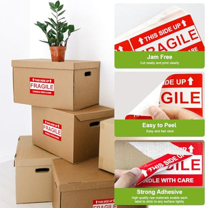 210 Pcs 3" x 5" Large Fragile Stickers for Shipping, This Side Up Labels, Handle with Care for Shipping, Fragile Stickers for Moving(6 Labels per Sheet, 35 Sheets) - color: Red and White
