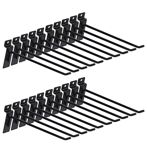 Keadic 20Pcs 8” Slatwall Hooks Set Heavy Duty Slat Wall Shelf Brackets Hanging Hook Pegboard Gridwall Panel Hook for Garage Shop Retail Display and Organization (Black) - size: 8 Inch