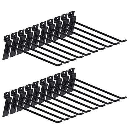 Keadic 20Pcs 8” Slatwall Hooks Set Heavy Duty Slat Wall Shelf Brackets Hanging Hook Pegboard Gridwall Panel Hook for Garage Shop Retail Display and Organization (Black) - size: 8 Inch