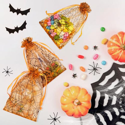 G2PLUS Halloween Organza Bags 50PCS, Orange Sheer Mesh Pouches 4x6 - color: Orange-Halloween