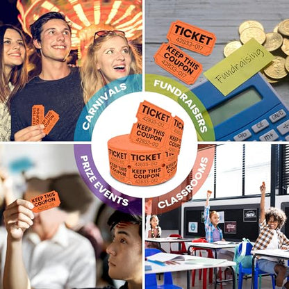 PM Company 2000 Pcs (1000 Pairs) Raffle Tickets Double Roll, 50/50 Orange - color: Orange