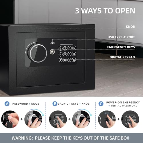 Digital Electronic Money Safe, Steel Security Lock Box with Keypad, Office Hotel Business Jewelry Gun Cash Safe, 0.23 Cubic Feet, 9.06" W x 6.69" D x 6.69" H（black） - color: Black