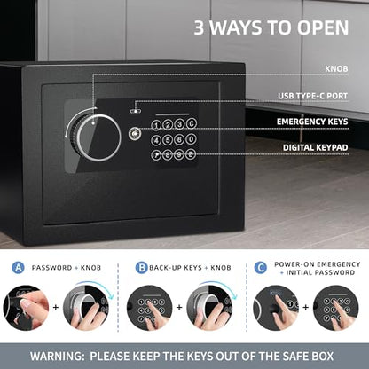 Digital Electronic Money Safe, Steel Security Lock Box with Keypad, Office Hotel Business Jewelry Gun Cash Safe, 0.23 Cubic Feet, 9.06" W x 6.69" D x 6.69" H（black） - color: Black