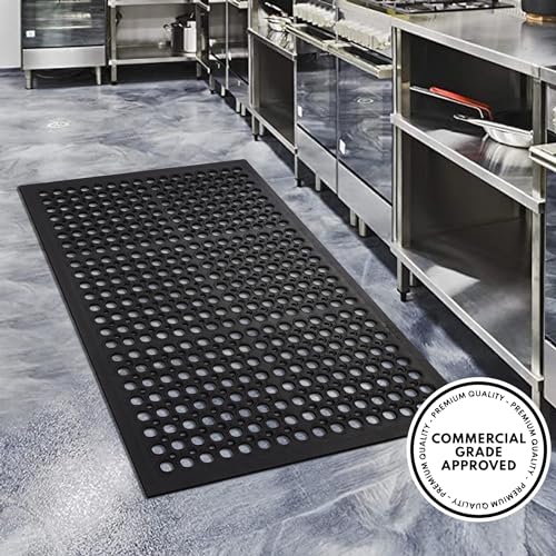 A1 Home Collections Anti Fatigue Mat, 0.6" Thick Heavy Duty Rubber Floor Mat with Drainage Holes - Non-Slip Kitchen, Bar & Restaurant Mat, 32x47 in (2 Pack) - size: 2 Pack - 47"L x 32"W x 0.6"Th