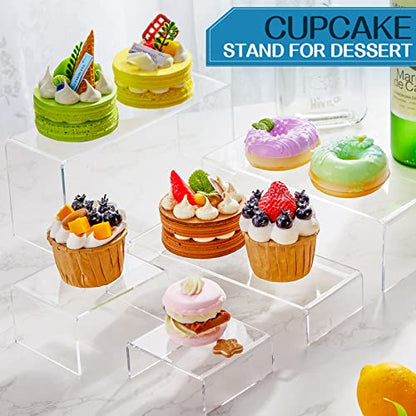Sintuff 36 Pcs Acrylic Risers Clear Rectangular Display Stands ( 3.4”L~4”L~5”L) Showcase Collectibles Display Stands for Figures Perfume Organizer, Figures, Jewelry, Dessert, Cupcake