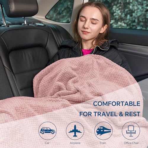 BEDELITE Travel Blanket with Bag, Jacquard Fleece Blanket 65"x40", Pink - color: Pink