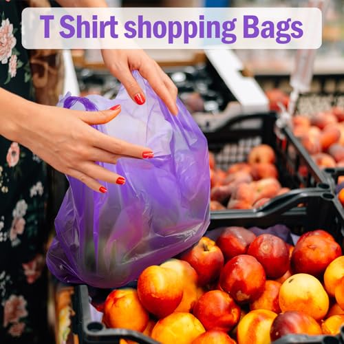 Dunzoom 300 Pcs 300 Pcs T Shirt Bags Bulk Plastic Bags with Handles, Purple - color: Purple