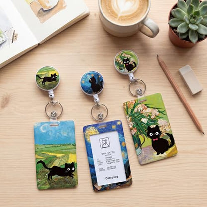 3 Pack Cat Badge Holder with Retractable Reel and Clip, Vertical Id Case - color: Cat