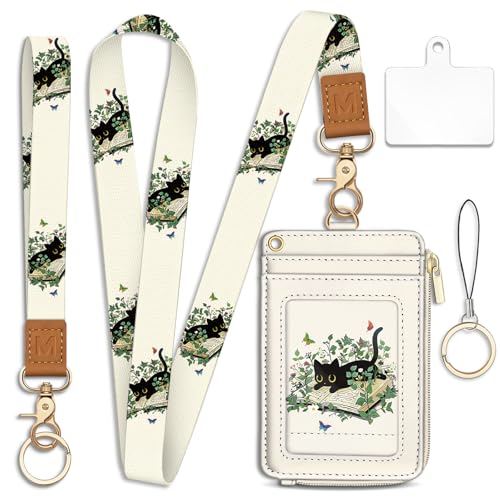 Piefly Black Cat Book Lanyard Wallet with ID Badge Holder, Small RFID Slim - color: Black Cat