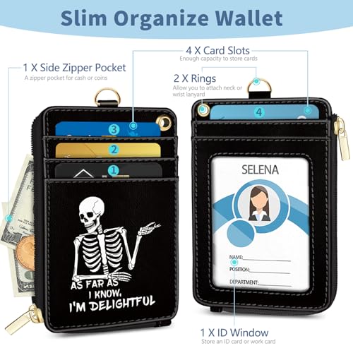Skeleton Lanyard Wallet with Id Badge Holder Keychain Card Women - color: Skeleton Funny
