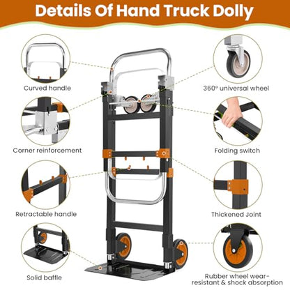 3-in-1 Folding Hand Truck,600lb Convertible 4 to 2 Wheel Dolly Cart Orange - color: Orange