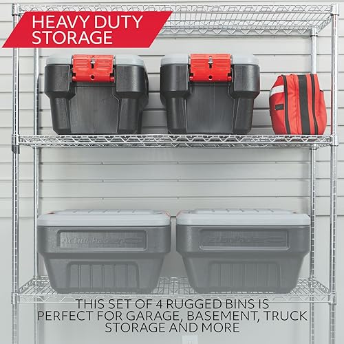 Rubbermaid® ActionPacker®️ 8 Gal Lockable Storage Box Pack of 4, Outdoor, Industrial, Rugged, Grey and Black - size: 8 gal-(Pack of 4)