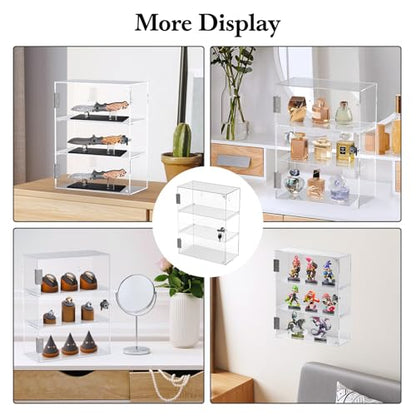 CHONOVO 3 Tier Acrylic Display Case, Clear Countertop Cabinet with Lock - size: 3 Tier