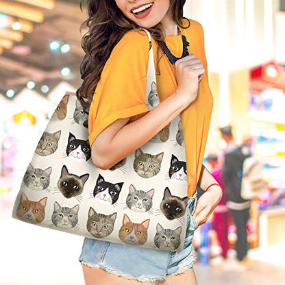 NymphFable Cat Shopping Bags, 6 Pack Reusable Grocery Tote Bags 50LBS - color: Cute Cat