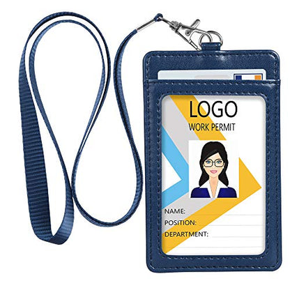 Teskyer Badge Holder with Lanyard, Leather ID Name Badge Card Holder with Lanyard for ID Badges, Vertical Blue - color: Blue, size: Vertical