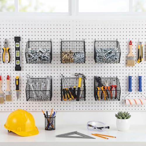 Reallnaive 6 Pack Black Pegboard Baskets 7.1 x 7.1 x 5.5 Inch - color: Black, size: 7.1 x 7.1 x 5.5 Inch
