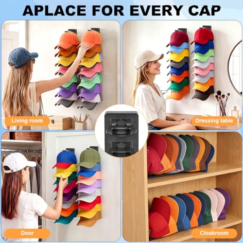 2 Pack Hat Organizer for Baseball Caps, Hat Rack Storage Hold 32 Cap Closet - color: Black-2 Sets