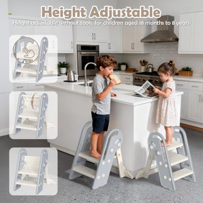 Onasti Adjustable Toddler Step Stool with Handles, Converts from 3-Step to 2-Step as Kids Grow, Non-Slip Safety Stool for Bathroom Sink, Kitchen Counter, Potty Training and Everyday Household Use-Grey - color: Silver Grey