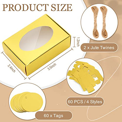 Yexiya 60 Pcs Soap Boxes with Window 3.55"x2.4"x1.2" Gift Set,Gold - color: Gold