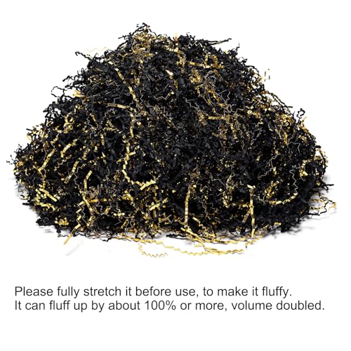 Mefleet 1 LB Crinkle Paper Filler Black & Gold Shredded Paper for Gift Box - color: Black & Gold