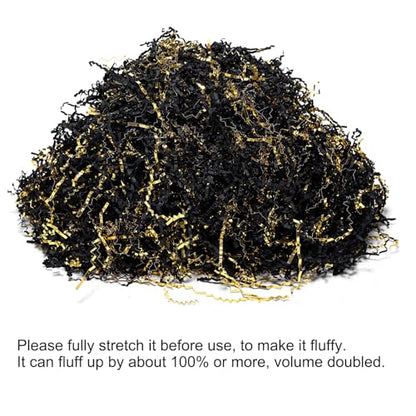 Mefleet 1 LB Crinkle Paper Filler Black & Gold Shredded Paper for Gift Box - color: Black & Gold