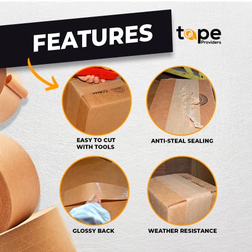 WOD WAT Water Activated Gummed Kraft Paper Tape - 2.75 inch x 500 ft. Fiberglass Reinforced Ideal for Carton Box Packing and Sealing Tape for Mailing and Moving, and Shipping - size: 3 in. x 500 ft. (Pack of 1)