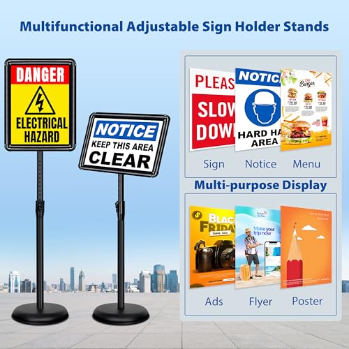 4Pack 8.5x11 Sign Stand - Adjustable Floor Standing Sign Holder - color: Black, size: 8.5"x11"-4Pack