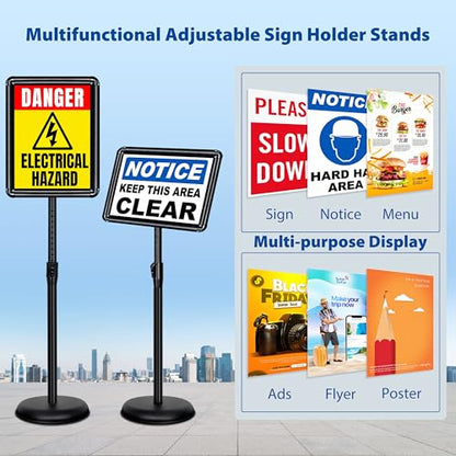4Pack 8.5x11 Sign Stand - Adjustable Floor Standing Sign Holder - color: Black, size: 8.5"x11"-4Pack