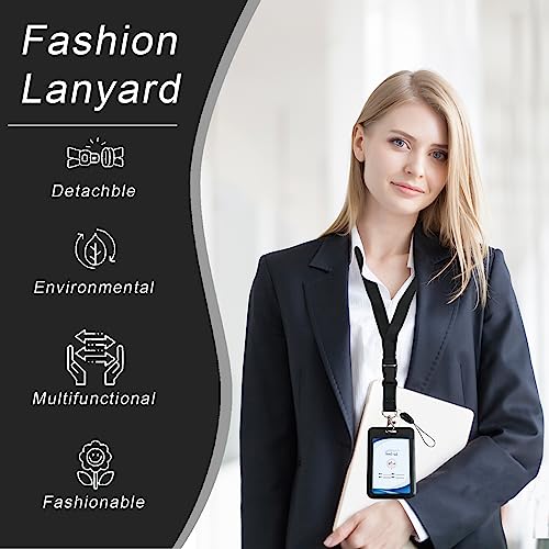 Retractable ID Badge Holder with Breakaway Lanyard,Heavy Duty Badge Reel,Detachable Keychain, Cruise Ship Cards Holder,for Nurse Officer Teacher Security Staff Women Men - color: Black-1, size: 2 Vertical Holders, 2 Oval Reels, 1 Lanyard