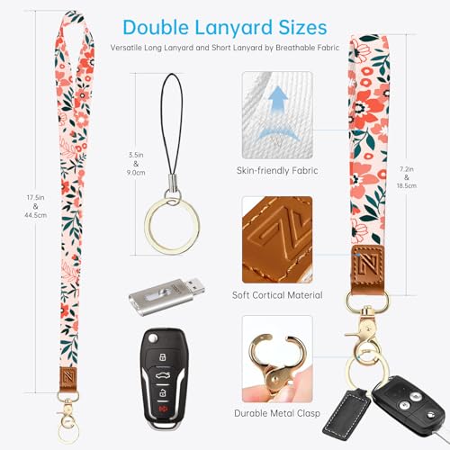 Flowers 2-in-1 ID Badge Holder & Lanyard Wallet for Teachers,Nurse,Professionals-Cute Zippered Coin Pouch,Removable Wristlet & Neck Lanyard,5 Card Slots Stylish Work Essential 2 - color: Flowers 2