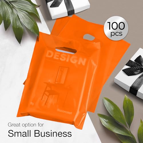 Choice Marts 100 Orange Plastic Bags With Handles 9x12 Merchandise Bags - color: Orange