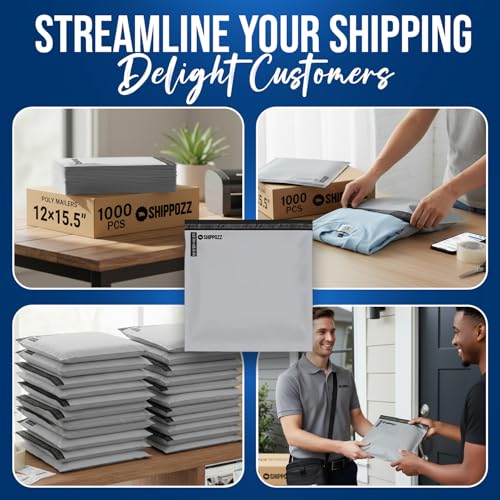 Shippozz 12x15.5 Poly Mailers 1000 Pack, Durable Waterproof Polymailers for Shipping Clothes, Self Seal Mailing Bags for Small Business Packaging Supplies, Mailing Envelopes for Books, and Accessories - size: 12 x 15.5 (1000pcs)