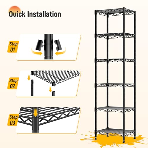 DurayLoly 15.8" W 6-Tier Narrow Wire Shelving, Adjustable Shelves, Kitchen - size: 15.8"W x 11.8"D x 63"H