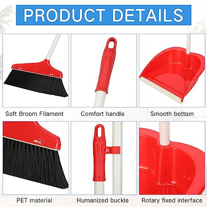 WILLBOND 8Set Broom and Dustpan Set Long Hand Broom with Dustpan Combo Bulk