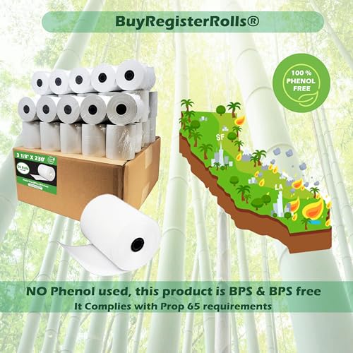 Phenol Free Thermal Paper (500 Rolls) 3 1/8 x 230 Receipt Rolls fits all Clover POS Cash Register Printers, Star Micronics SCP700 TSP100 TSP300 TSP400 (BPA & BPS Free) from BuyRegisterRolls - size: Pack of 500, style: Phenol Free Thermal